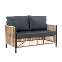 Outdoor Pe Brown Wicker 2seats Sofa with Grey Cushion and Table Set