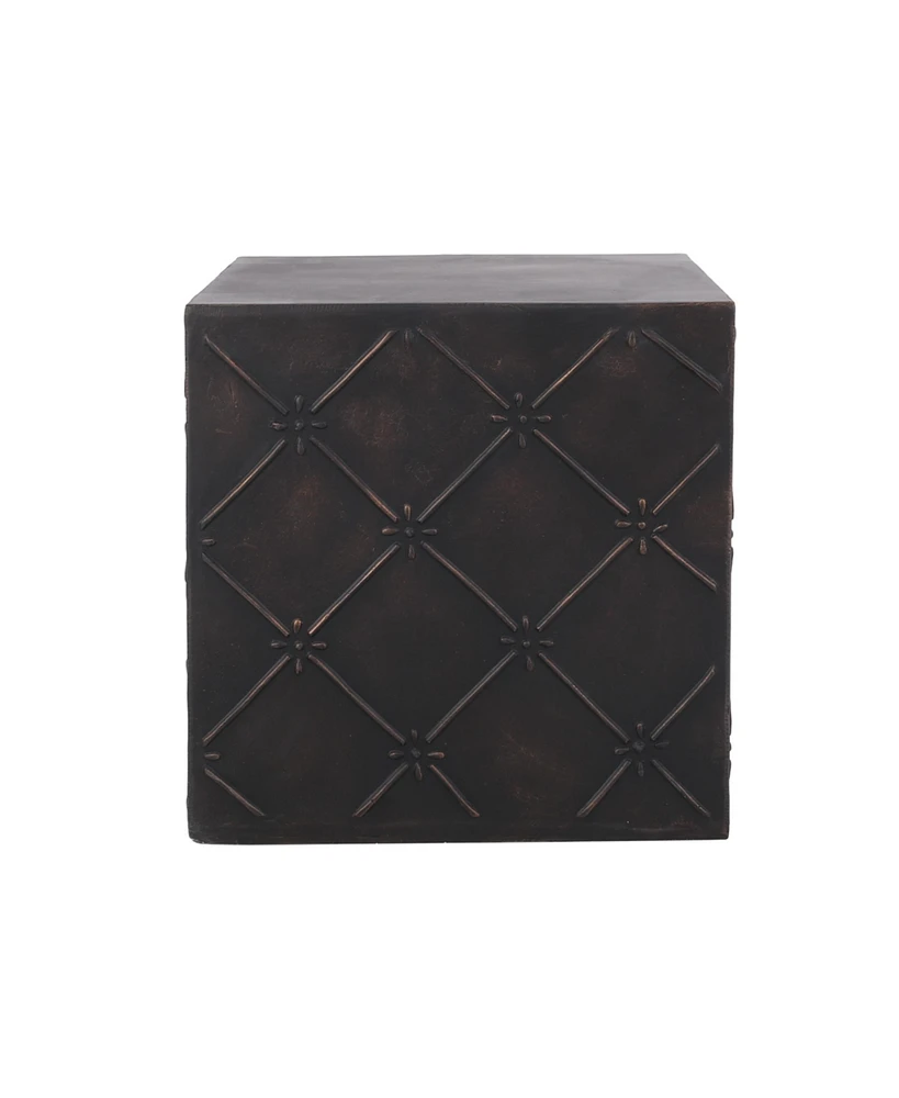 Simplie Fun Concrete Side Table with Antique Copper Diamond Pattern