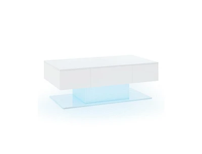 Slickblue Modern Led Coffee Table with 20 Color Led Lights and 2 Storage Drawers