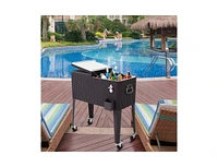 Slickblue 80QT Outdoor Party Portable Rattan Rolling Cooler Cart
