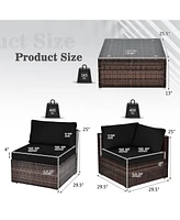 6PCS Patio Rattan Furniture Set Cushioned Sofa Coffee Table Garden