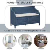 Streamdale Furniture Rustic Style Solid Wood Entryway Multifunctional Storage Bench With Safety Hinge (Gray Wash+ Beige)
