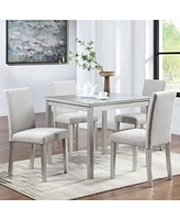 Elegant 5-Piece Wooden Dining Set Table with Crystal Detail and Upholstered Chairs