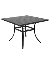 Mondawe Square Aluminum Frame Outdoor Dining Table Woodgrain Tabletop Patio Side Table with Umbrella Hole