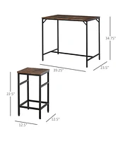 Simplie Fun 5-Piece Industrial Dining Set, Space-Saving, Black/Brown