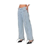 Edikted Women's Laced Up Low Rise Jeans