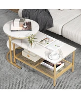 Slickblue Set of 2 Nesting Coffee Table with Extra Storage Shelf for Living Room