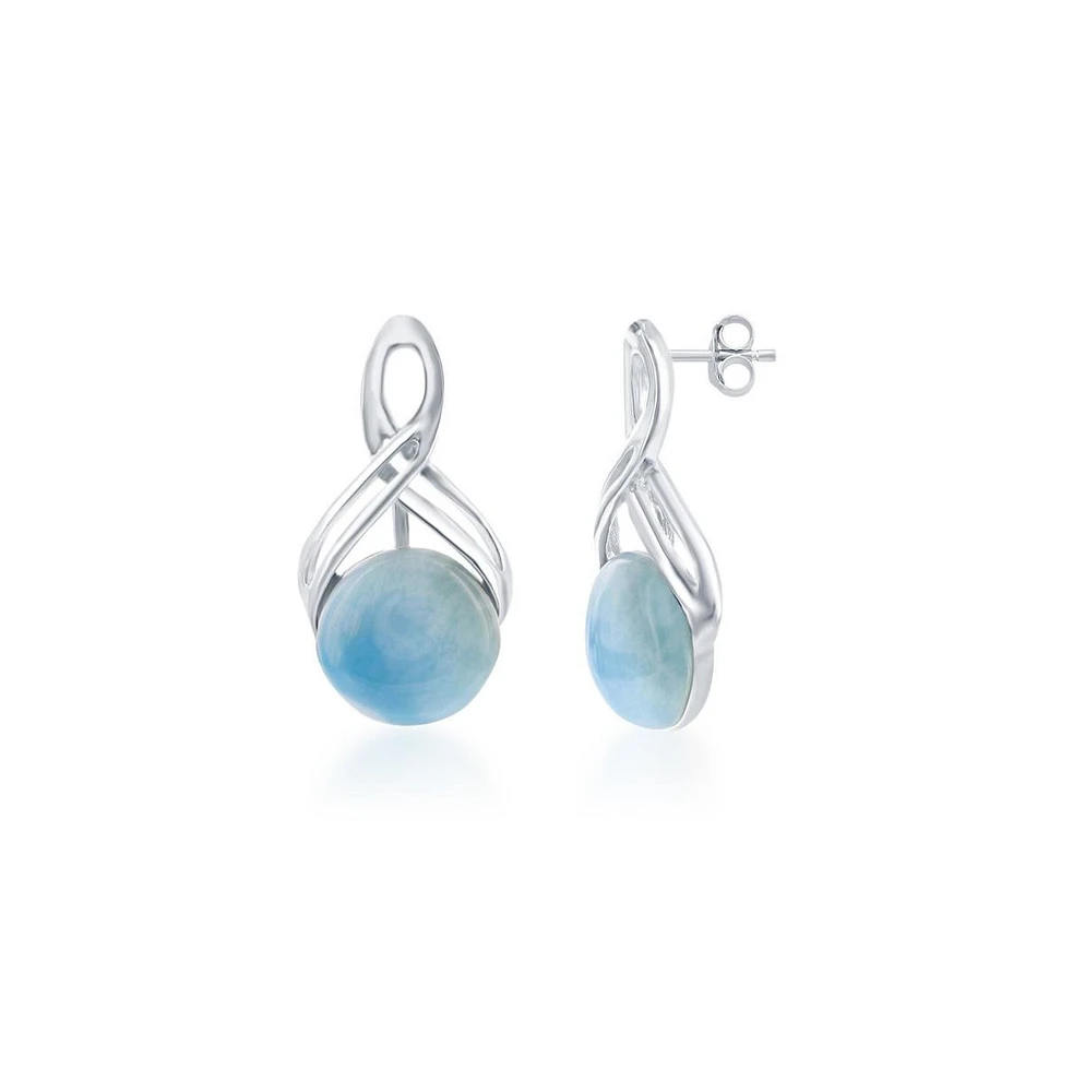 Caribbean Treasures Sterling Silver Half Infinity Design Round Larimar Dangle Earrings