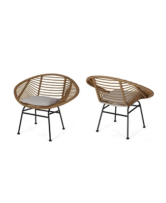 Simplie Fun Modern Black Round Basket Chair with Cushions for Patio