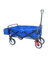 Folding Wagon Garden Shopping Beach Cart (Blue colour)