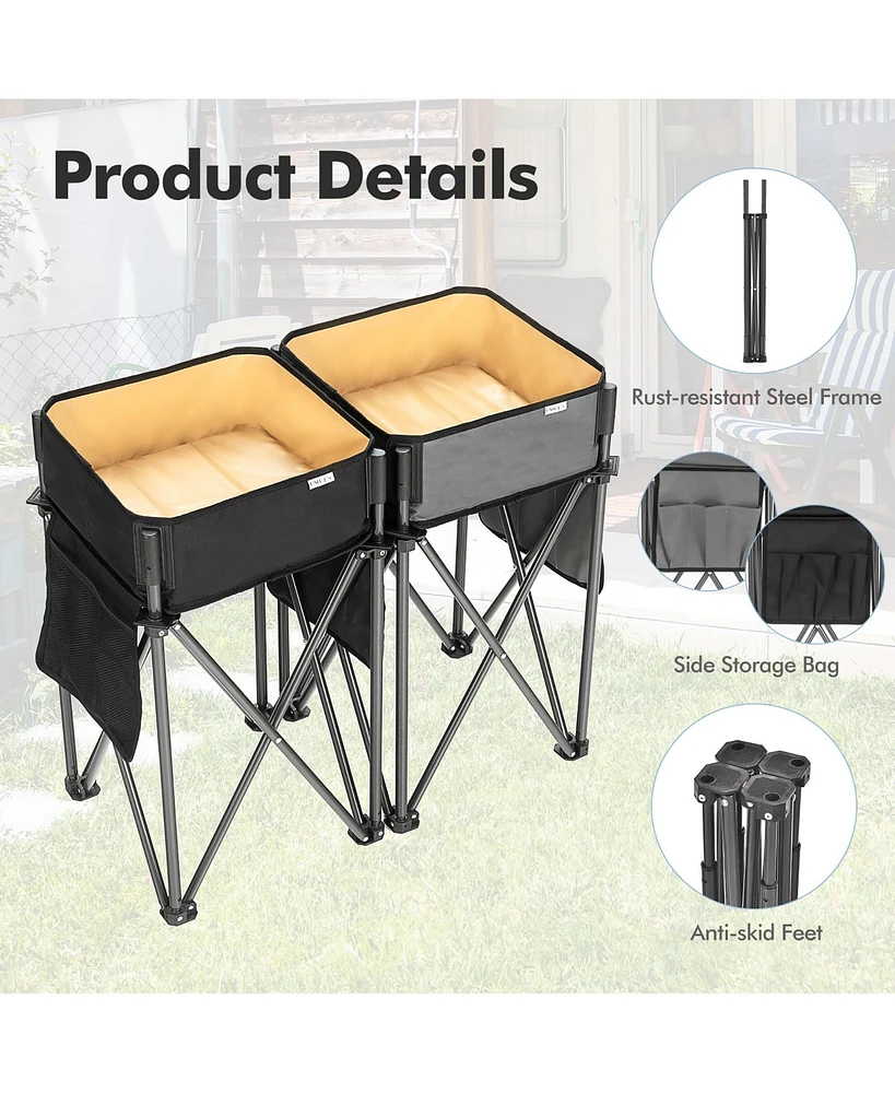 Slickblue 2 Pieces Folding Camping Tables with Large Capacity Storage Sink for Picnic