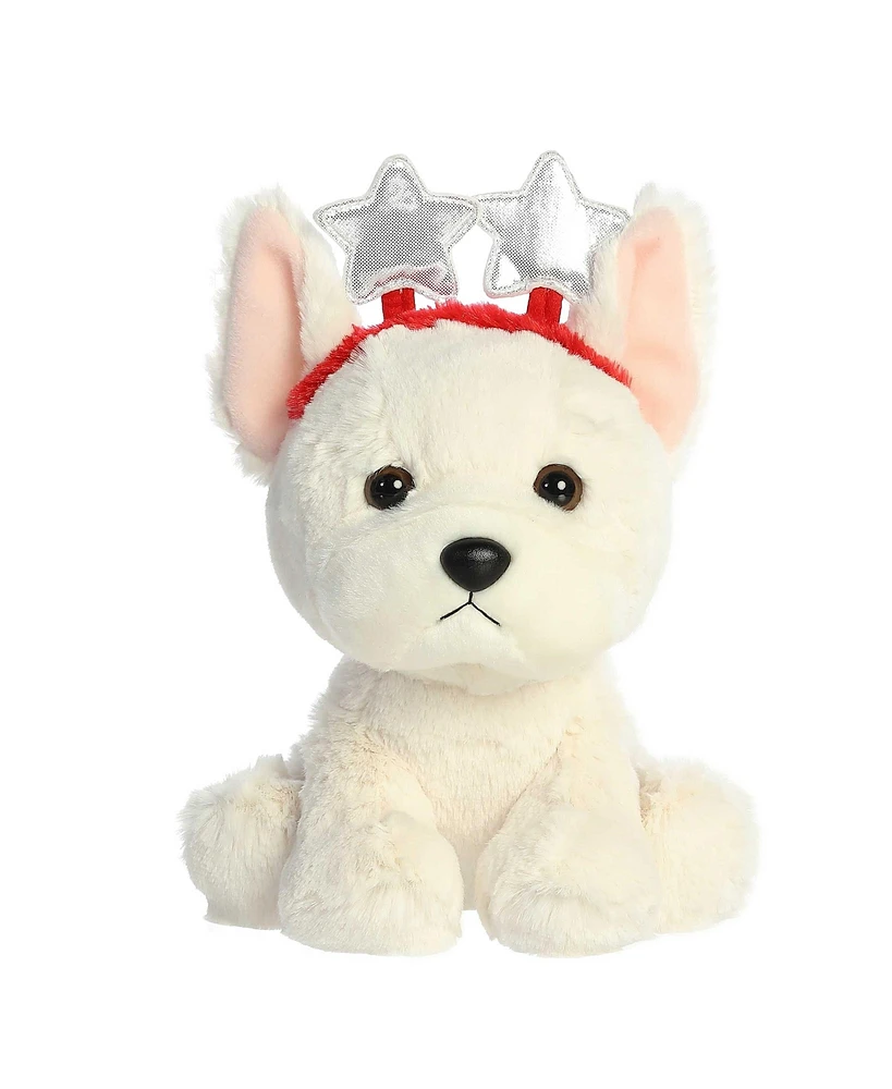 Aurora Small Cassidy French Bulldog Holiday Festive Plush Toy White 7"