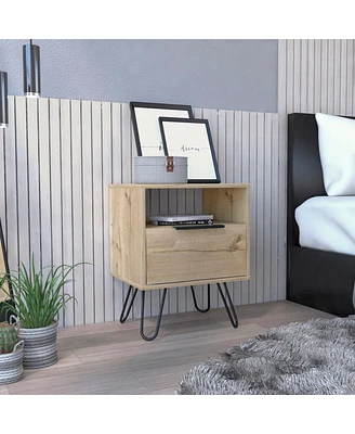 Simplie Fun Augusta Nightstand, Single Door Cabinet, Hairpin Legs - Light Oak