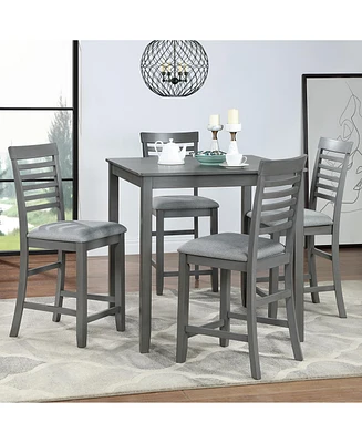 Simplie Fun Elegant 5-Pc Solid Wood Counter Height Dining Table Set (Gray)