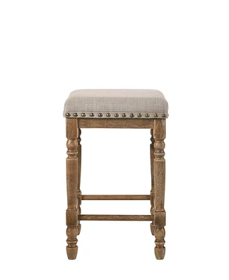 Simplie Fun Farsiris Counter Height Stool, Beige Fabric & Weathered Oak Finish