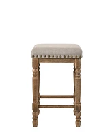 Simplie Fun Farsiris Counter Height Stool, Beige Fabric & Weathered Oak Finish