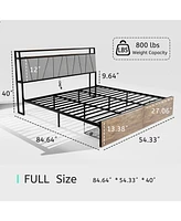 Streamdale Furniture Full Bed Frame with Storage, Ergonomic Headboard, Bed Frame with 2 Storage Drawers, Built in Charging Station & Led, Outlets & Us