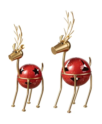 Glitzhome Set of 2 Christmas Metal Bells Reindeer Table Decor or Floor Decor