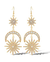 Jessica Simpson Flash Yellow Gold Plated Crystal Cresent Moon and Sun Drop Earrings