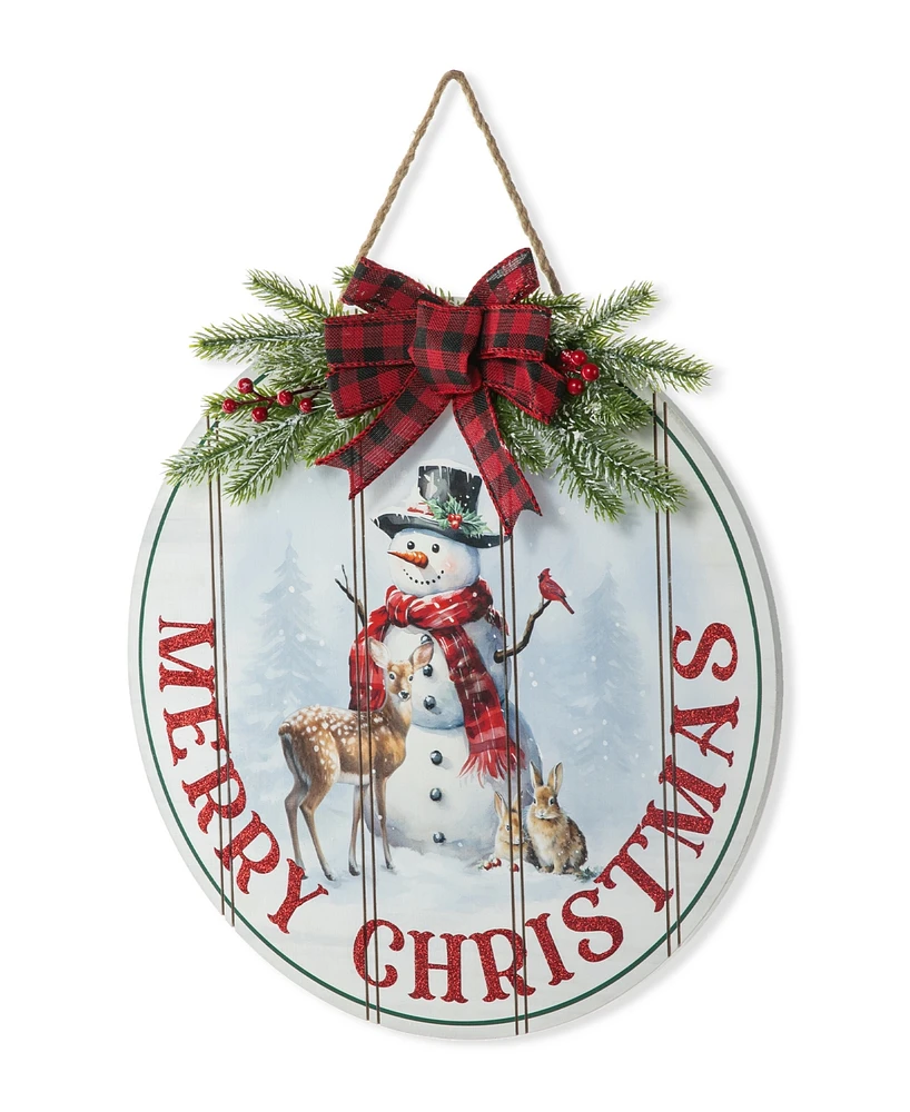 Glitzhome 15 D Wooden Christmas Round Word Sign Door Hanger