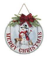 Glitzhome 15 D Wooden Christmas Round Word Sign Door Hanger