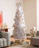 Glitzhome 178ct Christmas Elegant Silver Gold Shatterproof Ornaments with Matched Pinecone Picks and Ribbon Bow Sets