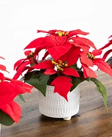 Nearly Natural 9in. Artificial Poinsettia Arrangements in White Ceramic Pots - Set of 3