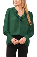 CeCe Women's Wear to Work Long Sleeve Ruffled V-Neck Blouse with Hidden Placket