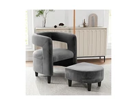 Slickblue Comfy Accent Armchair with Footrest-Grey