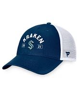 Fanatics Men's Deep Sea Blue/White Seattle Kraken Free Kick Trucker Adjustable Hat