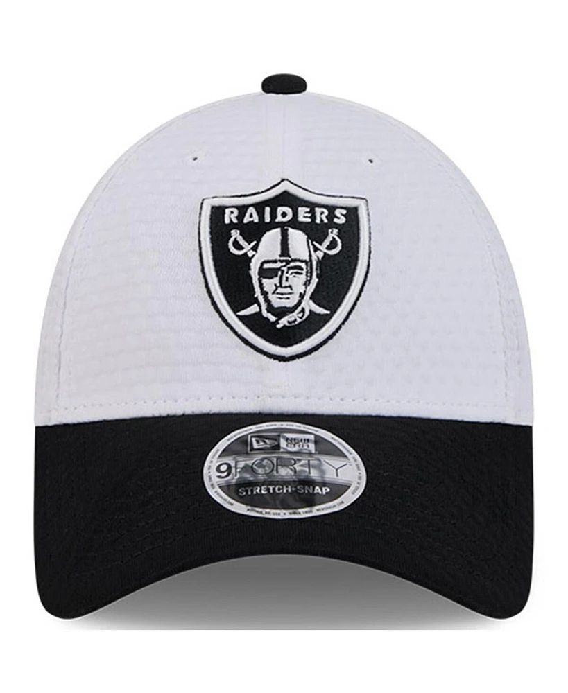 New Era Men's White/Black Las Vegas Raiders 2024 Nfl Training Camp 9FORTY Adjustable Hat