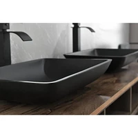 Black Matte Rectangular Vessel Sink with Faucet and Drain