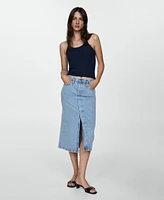 Mango Women's Slit Denim Skirt