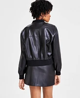 Bar Iii Women's Faux-Leather Zip-Front Bomber Jacket, Created for Macy's