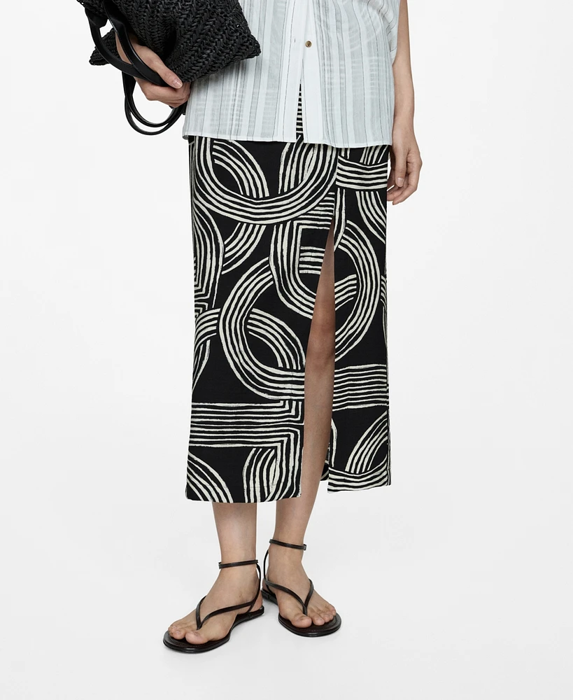 Mango Women's Slit Detail Printed Skirt