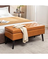 Tufted Beige Storage Bench with Spacious Hidden Compartment
