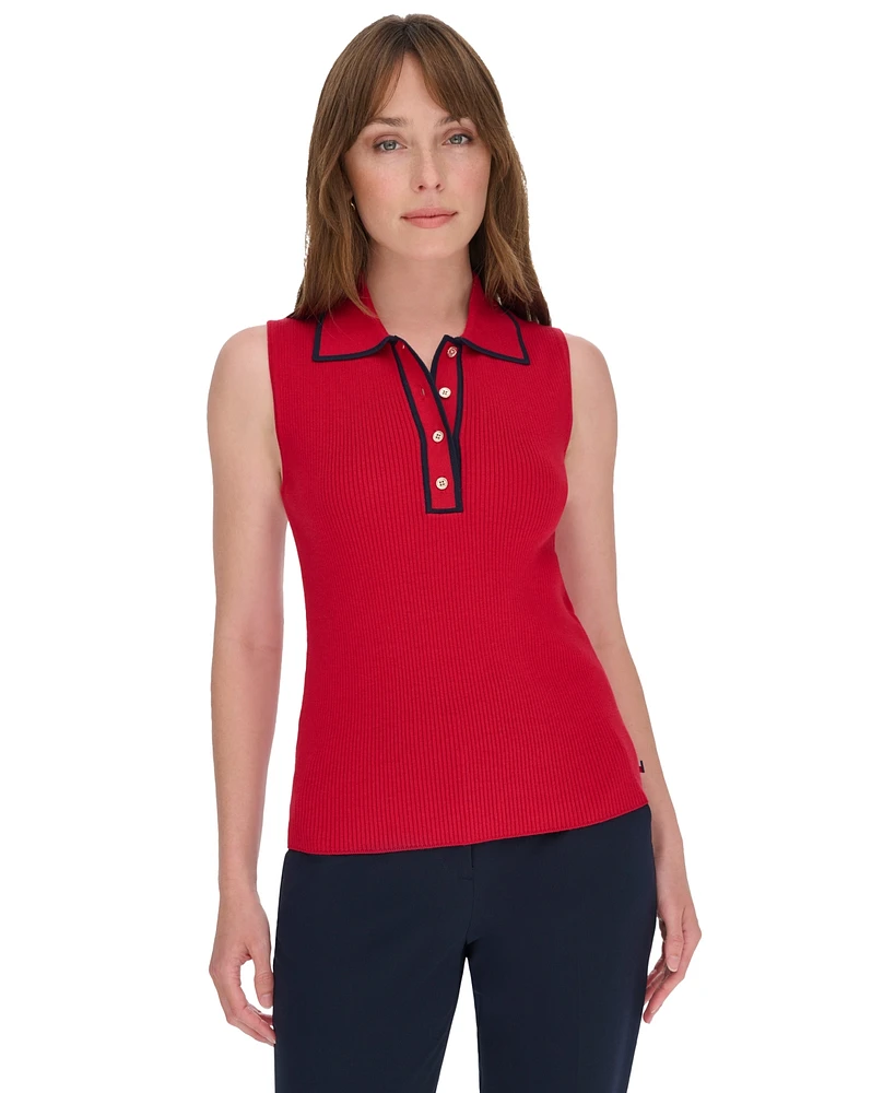 Tommy Hilfiger Women's Rib-Knit Sleeveless Polo Tank Top