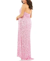 Mac Duggal Women's Plus Sequined Halter Strap Open Back Trumpet Gown