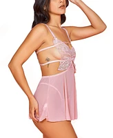 Hauty Women's 2 Pc Babydoll Lingerie Set with Laced Butterfly Bodice and Mesh Skirt