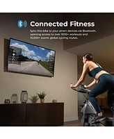 Sunny Health & Fitness Smart Indoor Cycling Magnetic Resistance Exercise Bike, Cardio Workout for Home, Pulse Sensor, with Dumbbell Holder, Bluetooth