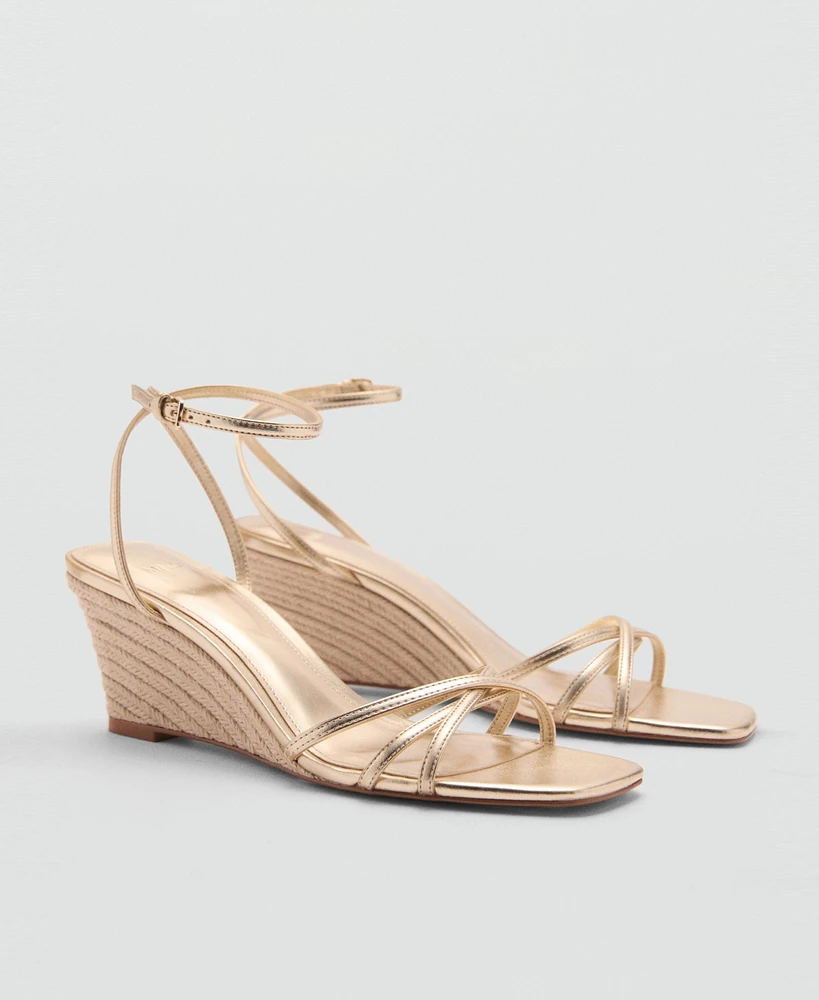 Mango Women's Metallic Wedge Strap Sandals