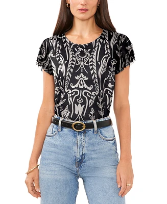 Vince Camuto Women's Printed Flutter-Sleeve Top