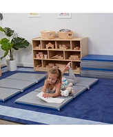 ECR4Kids Premium Folding Rest Mat, 3-Section, 1in, Blue/Grey, 5-Pack