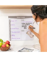 ECR4Kids MessageStor Magnetic Dry-Erase Glass Board with Magnets, 17.5in x 17.5in, Grey, 2-Pack