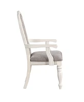 Simplie Fun Florian Arm Chair(Set-2), Gray Fabric & Antique White Finish