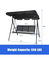 Costway Outdoor Patio Swing Canopy 3 Person Canopy Swing Chair Patio Hammock Black