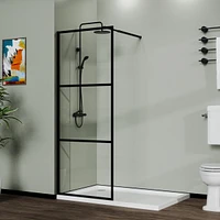 34" Shower Screen Door Walk-In Wet-Room, Black, 3-Panel Style