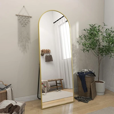 Homlux 64"x21" Arched Full-Length Mirror with Gold Aluminum Alloy Frame, Rounded Corners, Standing, Hanging, Leaning