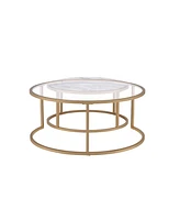 Streamdale Furniture Shanish Nesting Table Set (2Pc Pk) in Faux Marble & Gold