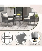 Gymax 3-Piece Patio Furniture Set Pe Wicker Conversation Bistro Set w/ A Tempered Glass Table